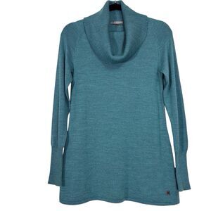 Smartwool Cowl Neck Sweater Merino Wool Blend Women's Small Teal Blue Green